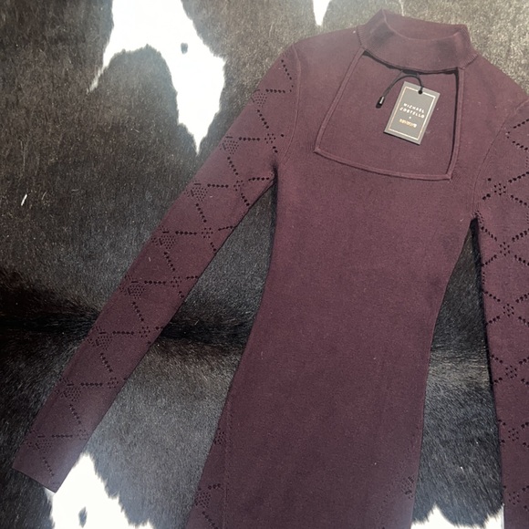 Michael Costello x REVOLVE Brylie Mock Neck Long Sleeve Mini Dress in Chocolate - Picture 5 of 5